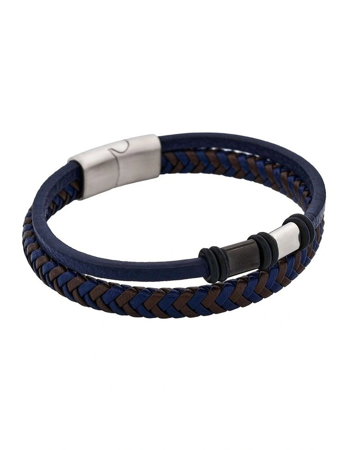 Matt Stainless steel with Dark Blue leather bracelet image 2