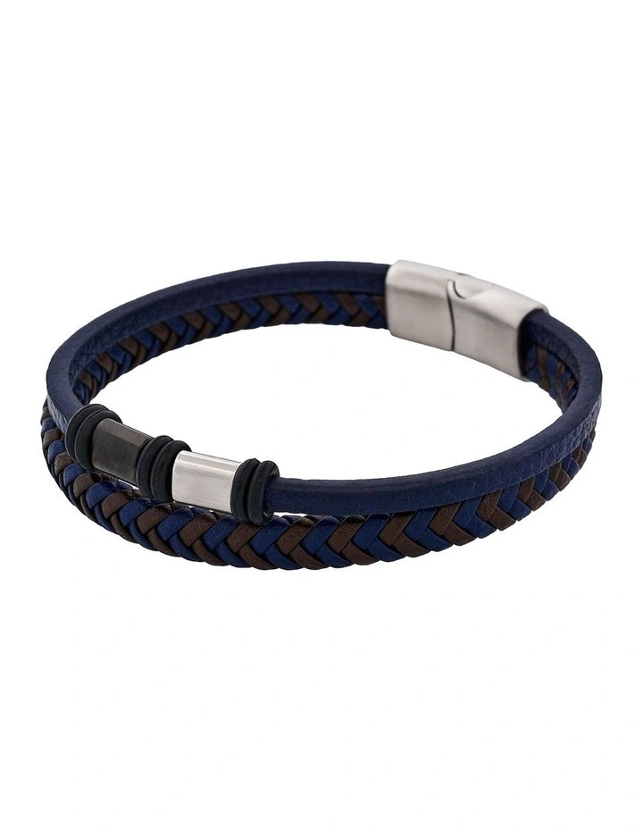 Matt Stainless steel with Dark Blue leather bracelet image 3