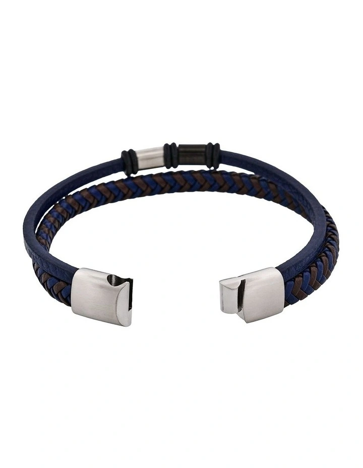 Matt Stainless steel with Dark Blue leather bracelet image 4