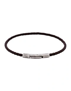 Cudworth MAGRO Leather 3mm with stainless steel clasp bracelet 21.5MM - MARRONE SCURO