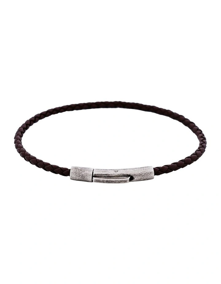 Cudworth MAGRO Leather 3mm with stainless steel clasp bracelet 21.5MM - MARRONE SCURO image 1