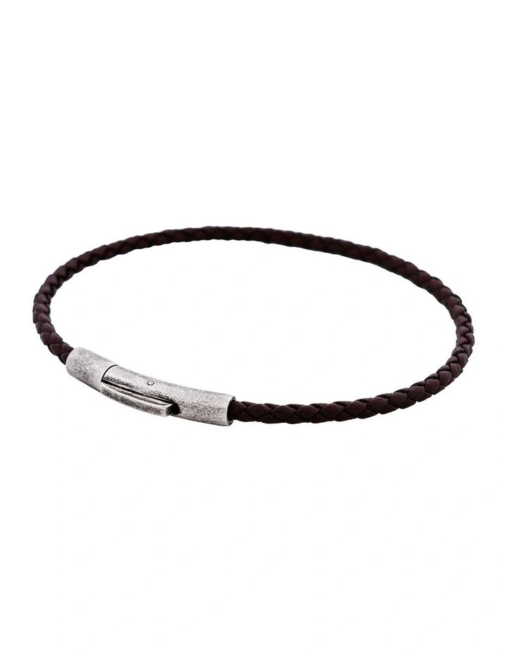 Cudworth MAGRO Leather 3mm with stainless steel clasp bracelet 21.5MM - MARRONE SCURO image 2