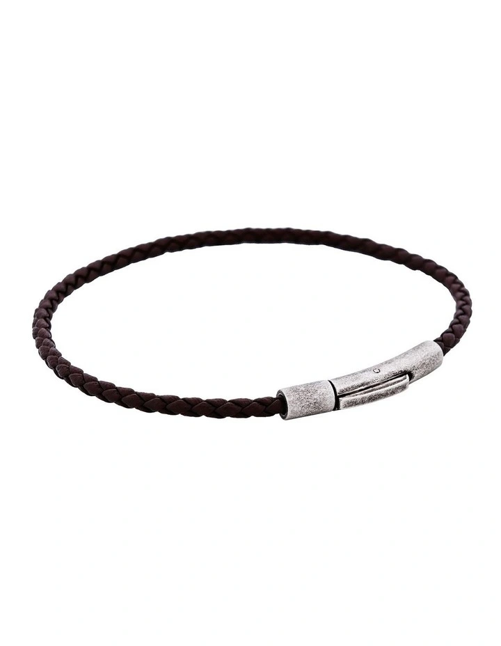 Cudworth MAGRO Leather 3mm with stainless steel clasp bracelet 21.5MM - MARRONE SCURO image 3
