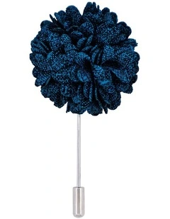 Navy Blue Fabric Flower Rhodium Lapel Pin