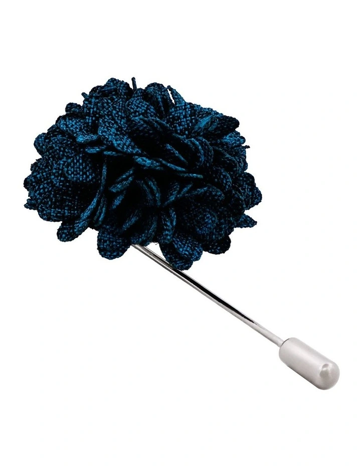 Navy Blue Fabric Flower Rhodium Lapel Pin image 3