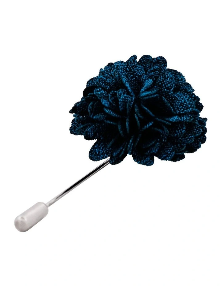 Navy Blue Fabric Flower Rhodium Lapel Pin image 4