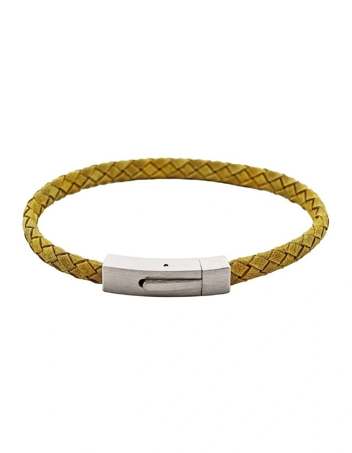 Braided Suede & Steel Calabria Bracelet, 21.5cm x 6mm, Leaf image 1