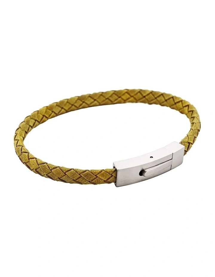 Braided Suede & Steel Calabria Bracelet, 21.5cm x 6mm, Leaf image 2