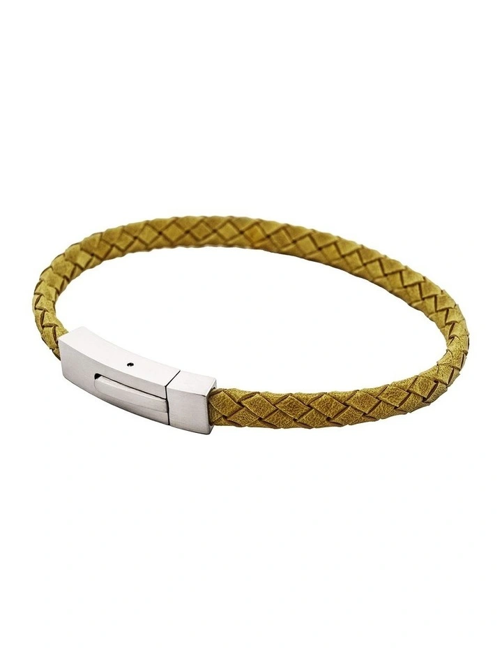Braided Suede & Steel Calabria Bracelet, 21.5cm x 6mm, Leaf image 3