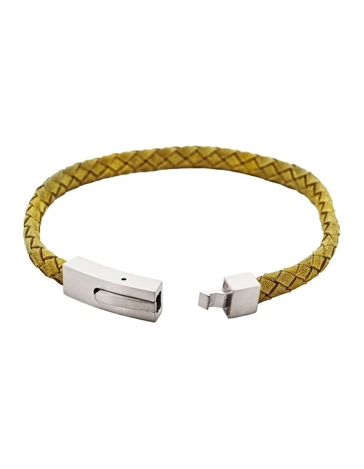 Braided Suede & Steel Calabria Bracelet, 21.5cm x 6mm, Leaf image 4