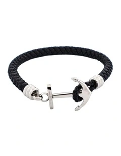 Stainless Steel & Black Anchor Bracelet