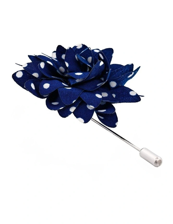 Navy White Spot Floral Lapel P image 2