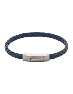 Braided Suede & Steel Calabria Bracelet, 21.5cm x 6mm, Ocean