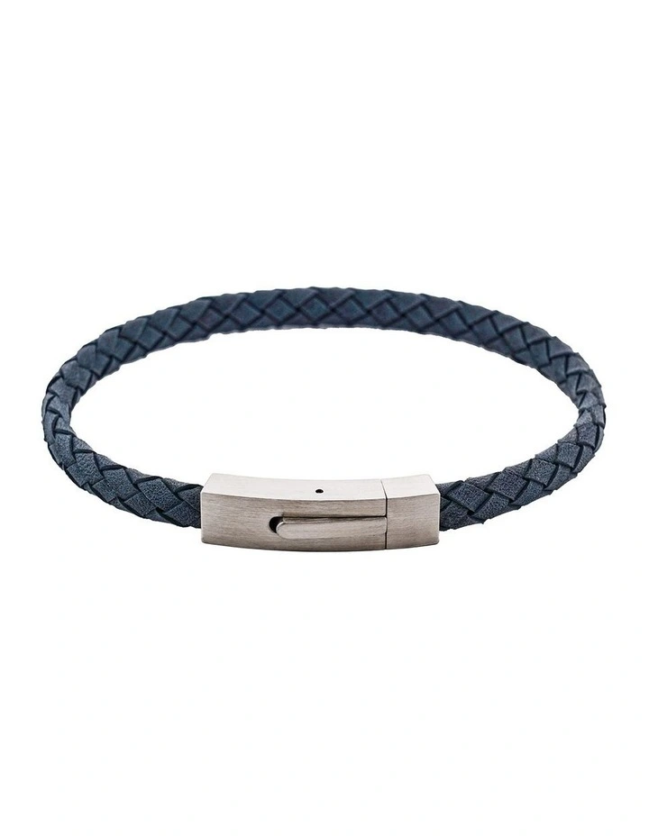 Braided Suede & Steel Calabria Bracelet, 21.5cm x 6mm, Ocean image 1