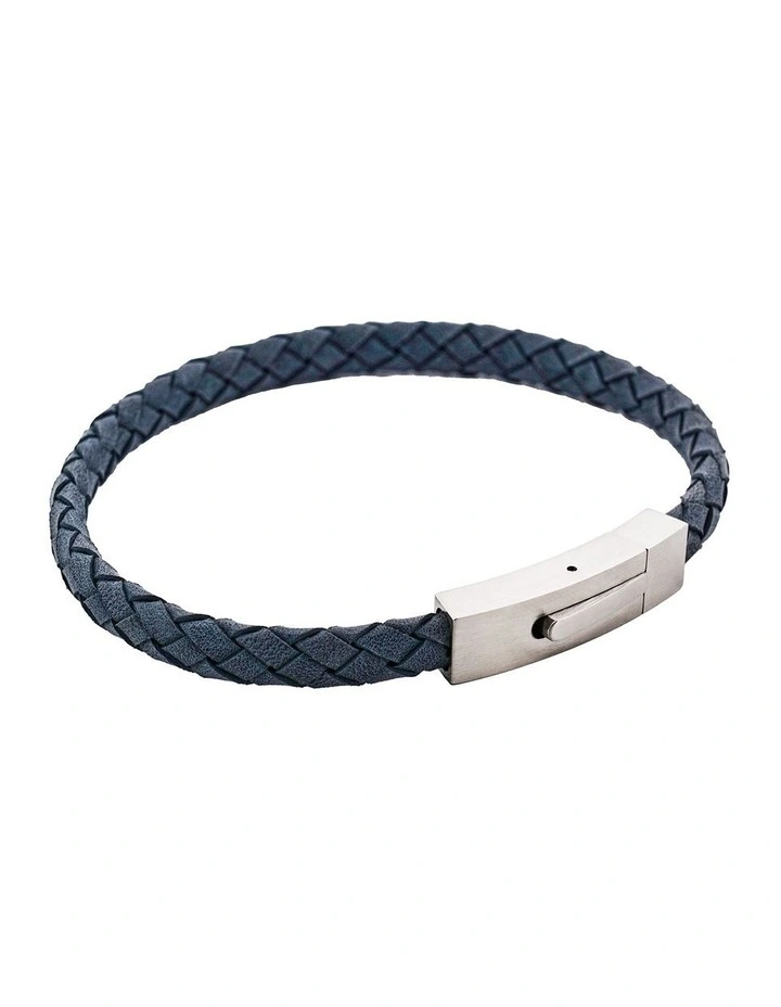 Braided Suede & Steel Calabria Bracelet, 21.5cm x 6mm, Ocean image 2