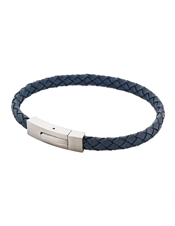 Braided Suede & Steel Calabria Bracelet, 21.5cm x 6mm, Ocean image 3