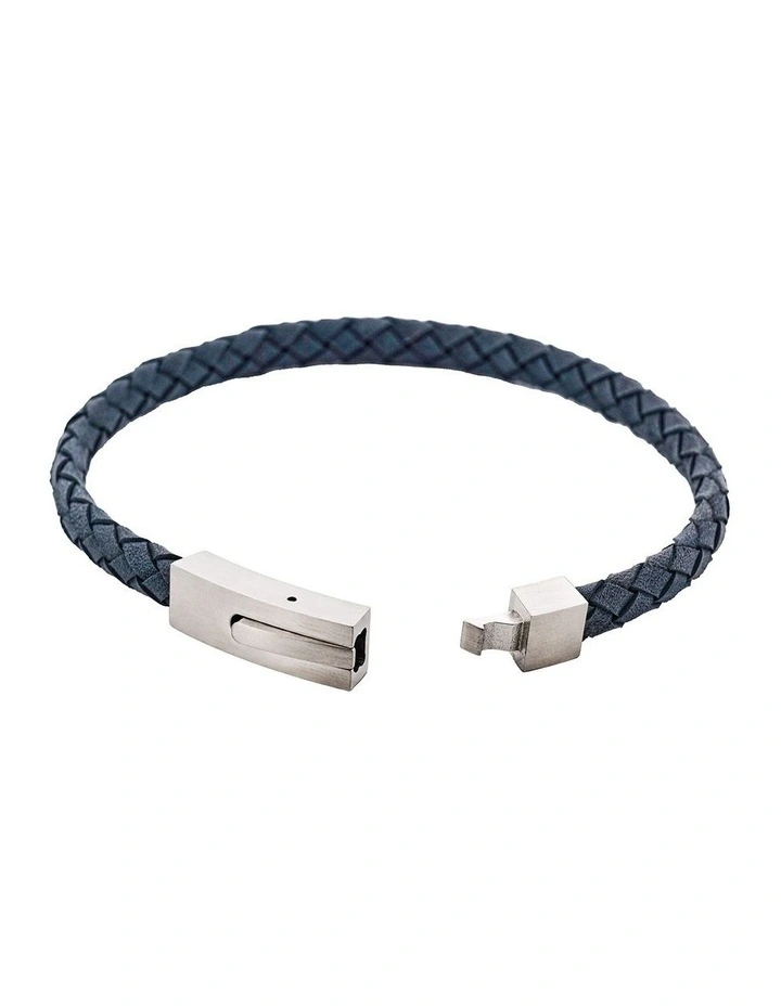 Braided Suede & Steel Calabria Bracelet, 21.5cm x 6mm, Ocean image 4