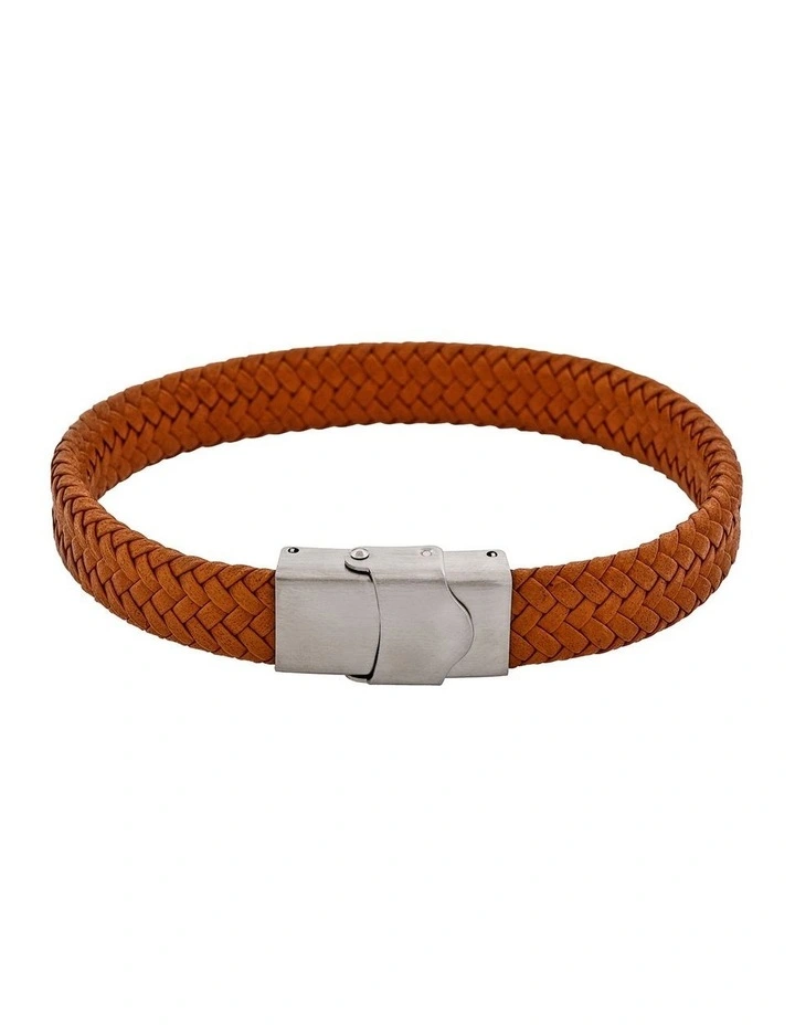 Matt Stainless steel with Brown cord bracelet image 1