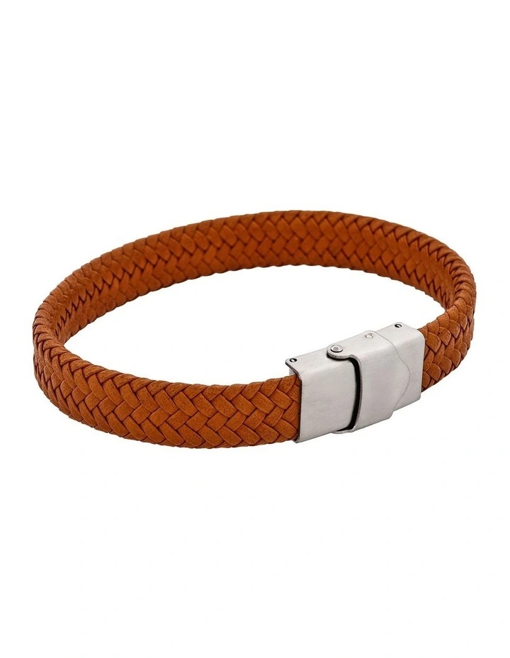 Matt Stainless steel with Brown cord bracelet image 2