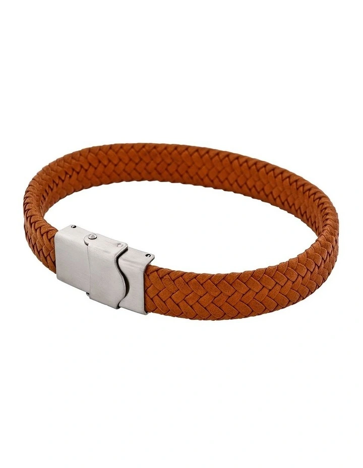 Matt Stainless steel with Brown cord bracelet image 3