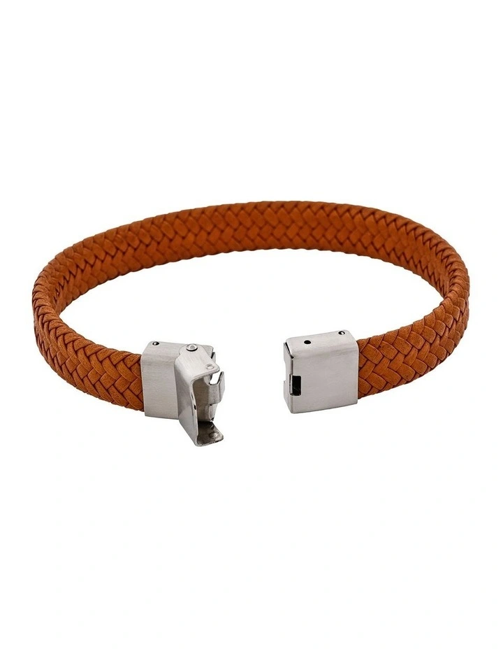 Matt Stainless steel with Brown cord bracelet image 4