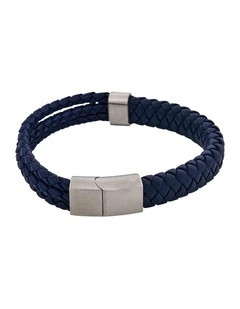 Matt Stainless steel leather Dark Blue rope bracelet