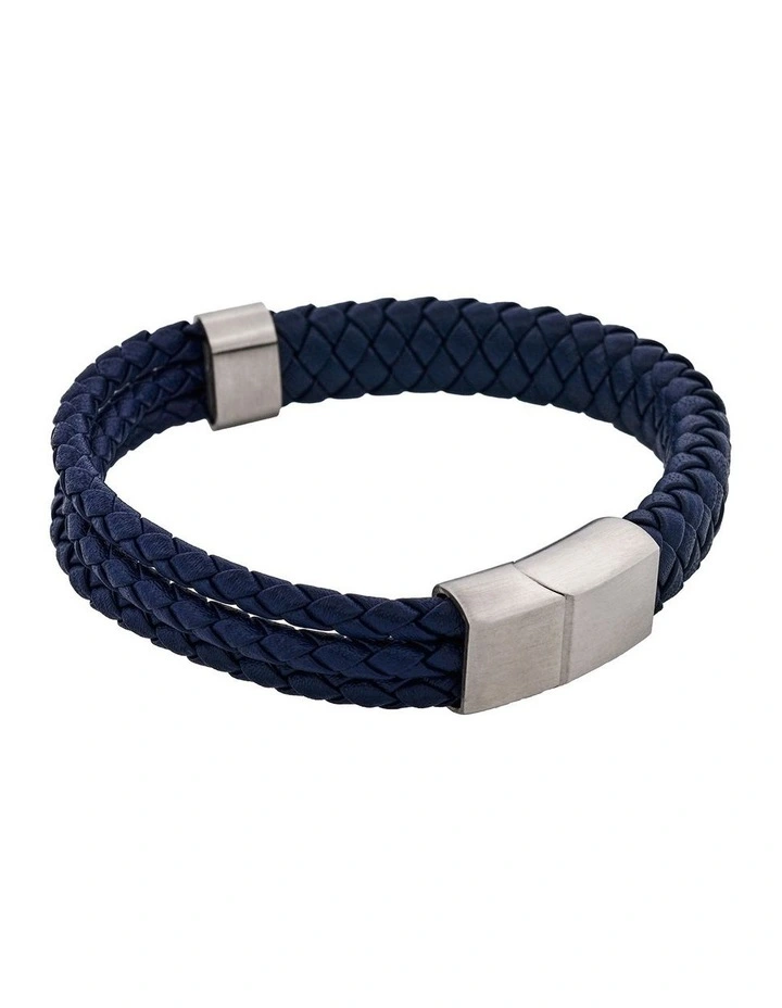 Matt Stainless steel leather Dark Blue rope bracelet image 2