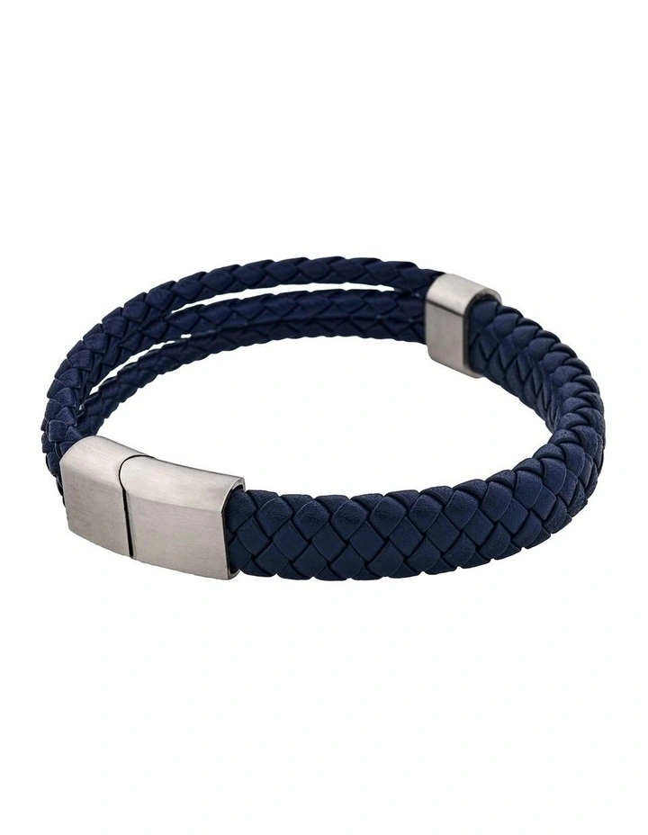 Matt Stainless steel leather Dark Blue rope bracelet image 3