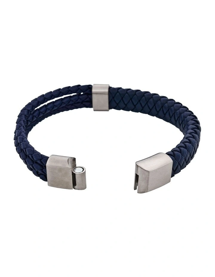 Matt Stainless steel leather Dark Blue rope bracelet image 4