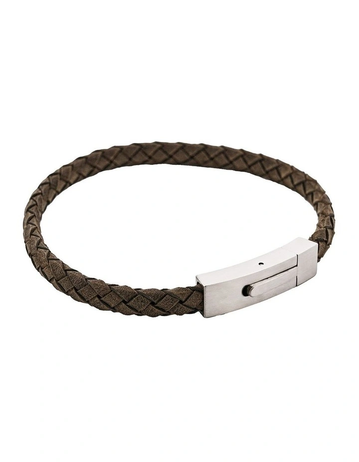 Braided Suede & Steel Calabria Bracelet, 21.5cm x 6mm, Flint image 2