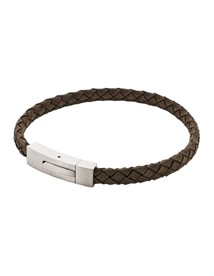 Braided Suede & Steel Calabria Bracelet, 21.5cm x 6mm, Flint image 3