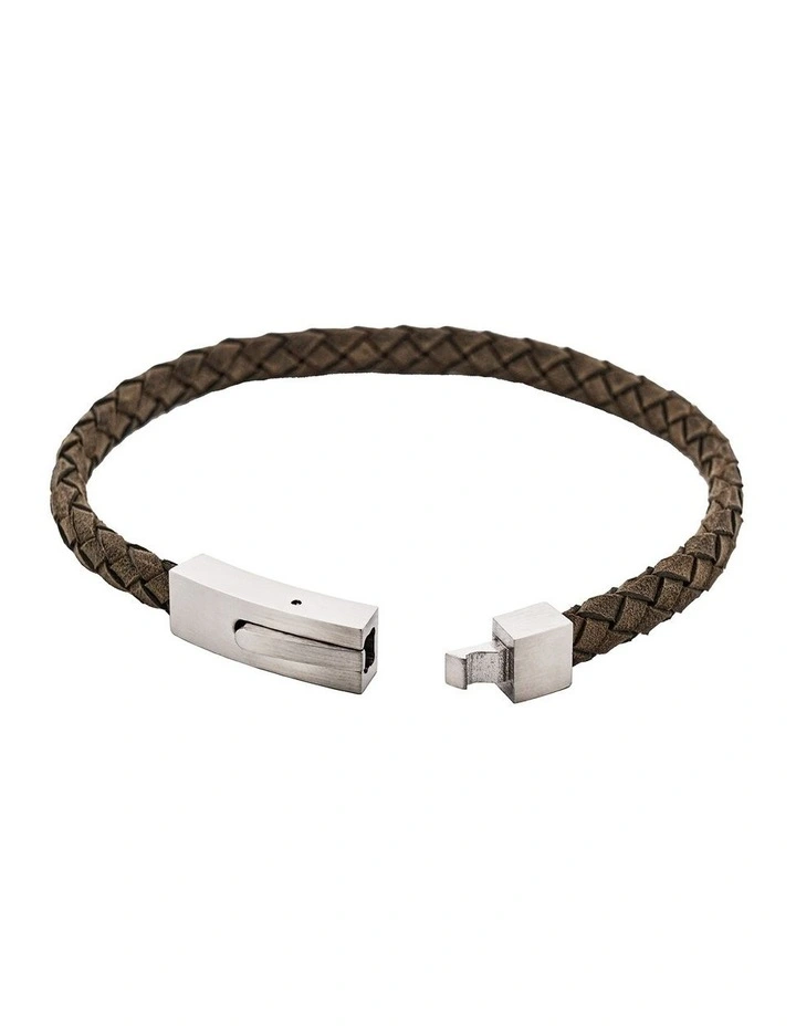 Braided Suede & Steel Calabria Bracelet, 21.5cm x 6mm, Flint image 4