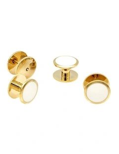 Gold White Round Screw Shirt Stud