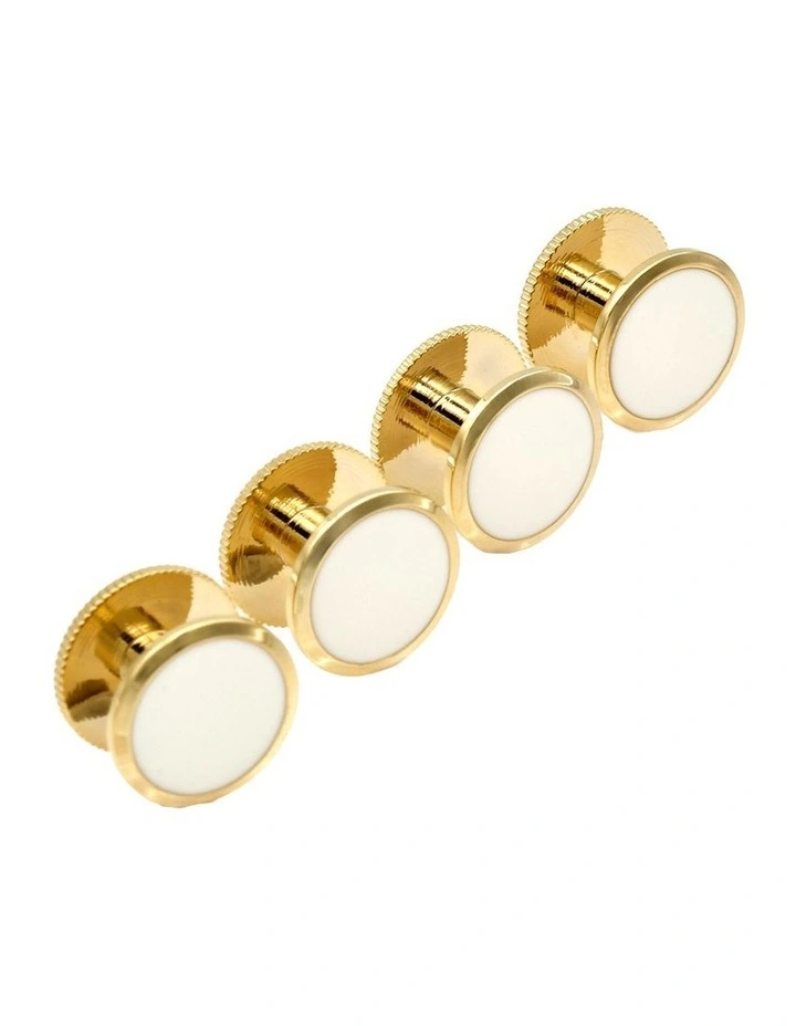 Gold White Round Screw Shirt Stud image 2