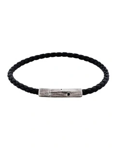 Cudworth MAGRO Leather 3mm with stainless steel clasp bracelet 21.5MM - NERO