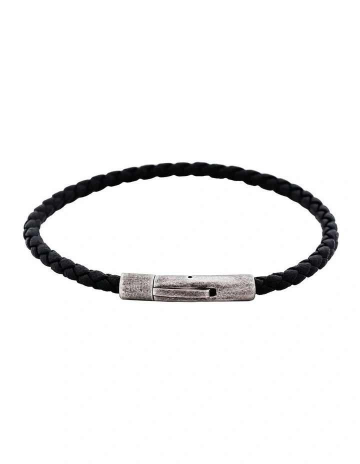 Cudworth MAGRO Leather 3mm with stainless steel clasp bracelet 21.5MM - NERO image 1