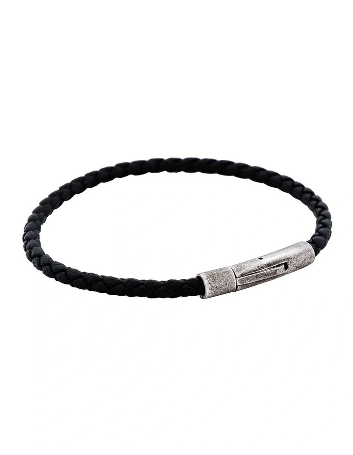 Cudworth MAGRO Leather 3mm with stainless steel clasp bracelet 21.5MM - NERO image 2