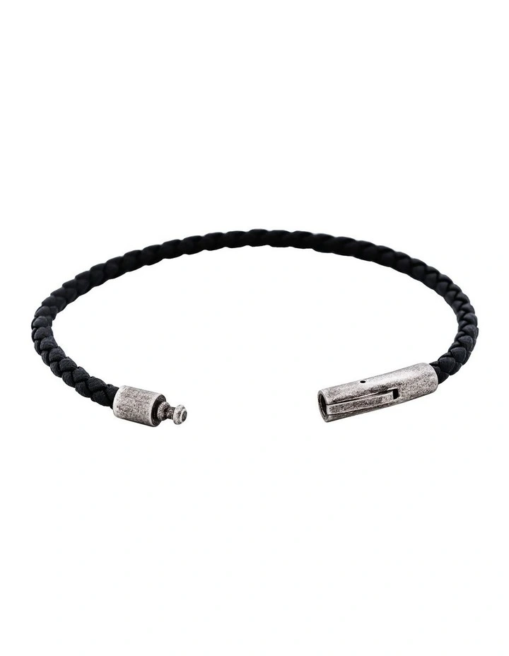 Cudworth MAGRO Leather 3mm with stainless steel clasp bracelet 21.5MM - NERO image 3