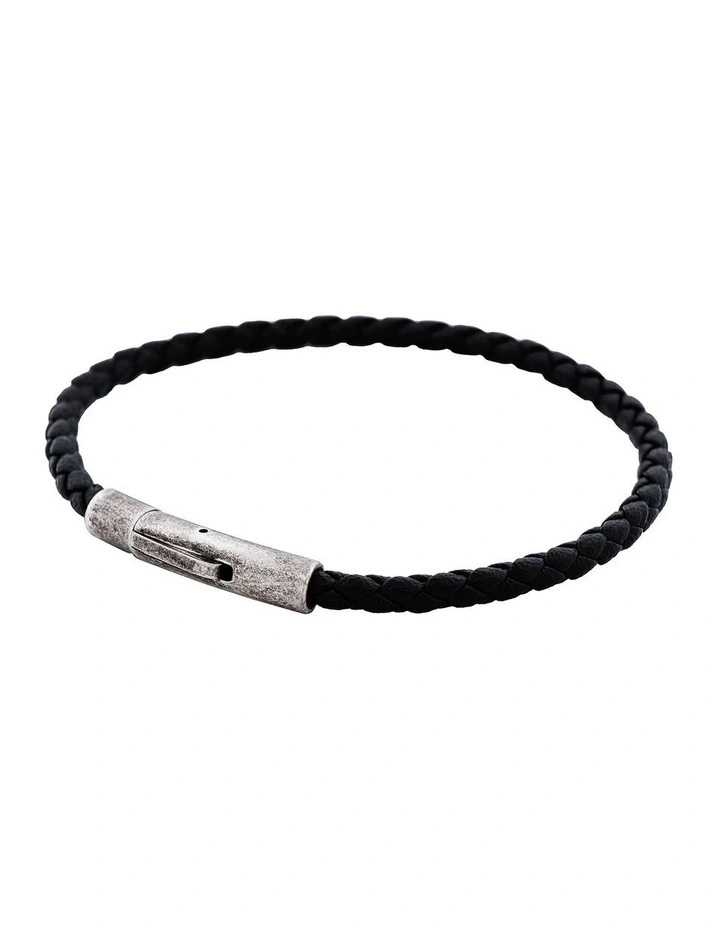 Cudworth MAGRO Leather 3mm with stainless steel clasp bracelet 21.5MM - NERO image 4