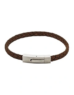 Braided Suede & Steel Calabria Bracelet, 21.5cm x 6mm, Brown