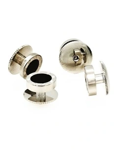 Rhodium plated and round Onyx Screw Shirt Studs (set of 4)