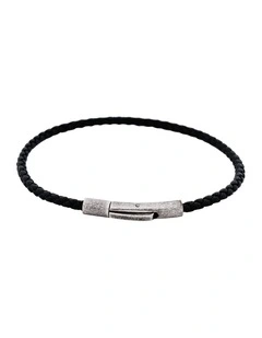 Cudworth MAGRO Leather 4mm with stainless steel clasp bracelet 21.5MM - NERO