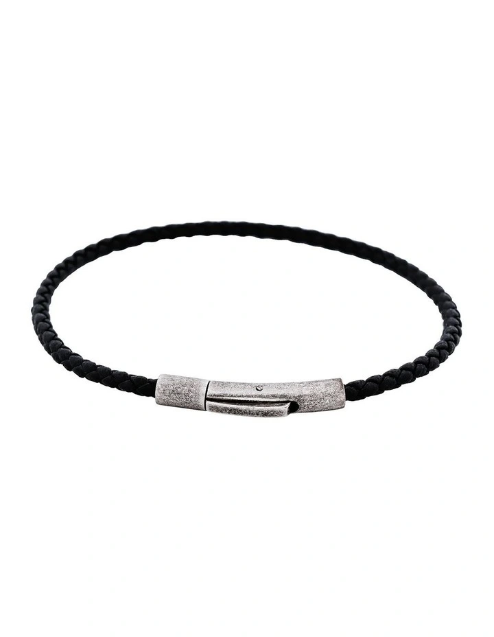 Cudworth MAGRO Leather 4mm with stainless steel clasp bracelet 21.5MM - NERO image 1