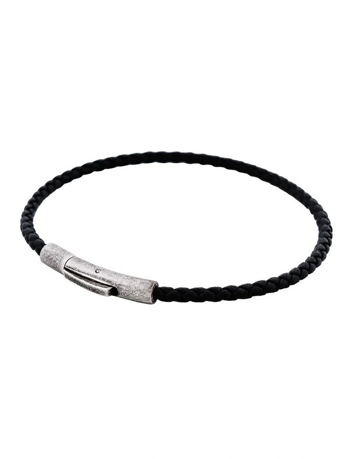 Cudworth MAGRO Leather 4mm with stainless steel clasp bracelet 21.5MM - NERO image 2