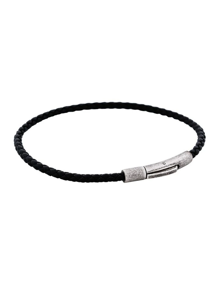 Cudworth MAGRO Leather 4mm with stainless steel clasp bracelet 21.5MM - NERO image 3