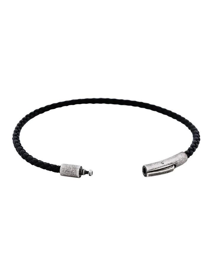 Cudworth MAGRO Leather 4mm with stainless steel clasp bracelet 21.5MM - NERO image 4