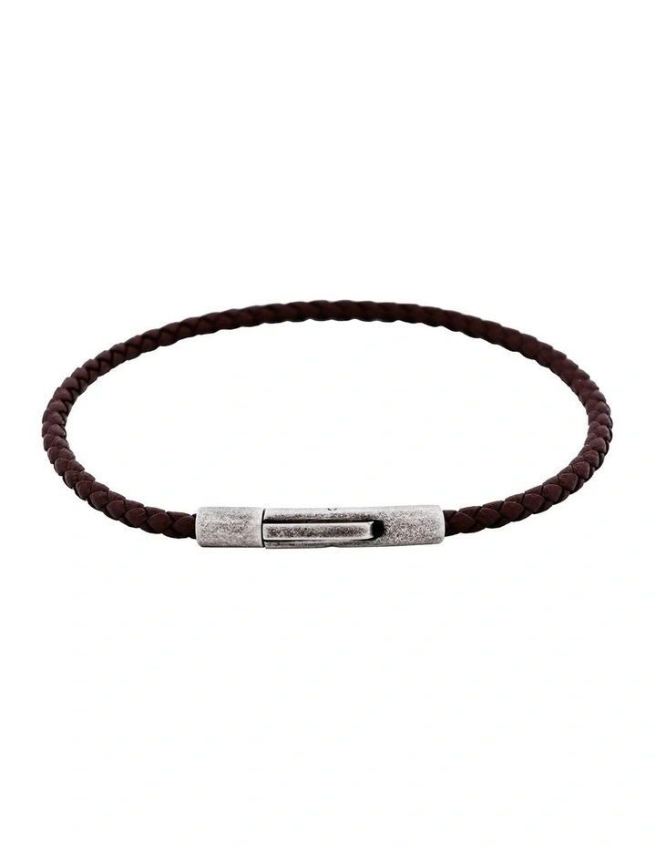 Cudworth MAGRO Leather 3mm with stainless steel clasp bracelet 21.5MM - CIOCCOLATO image 1