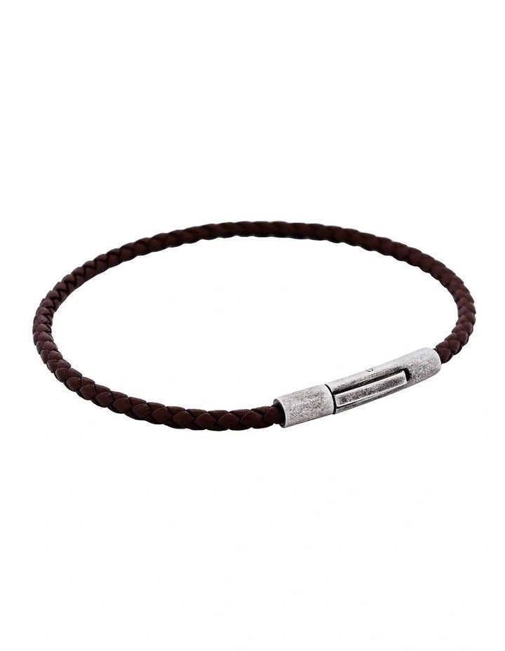 Cudworth MAGRO Leather 3mm with stainless steel clasp bracelet 21.5MM - CIOCCOLATO image 2
