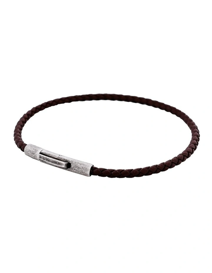 Cudworth MAGRO Leather 3mm with stainless steel clasp bracelet 21.5MM - CIOCCOLATO image 3