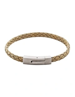 Braided Suede & Steel Calabria Bracelet, 21.5cm x 6mm, Stone